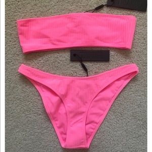 NWT hot pink triangl tube top bikini set